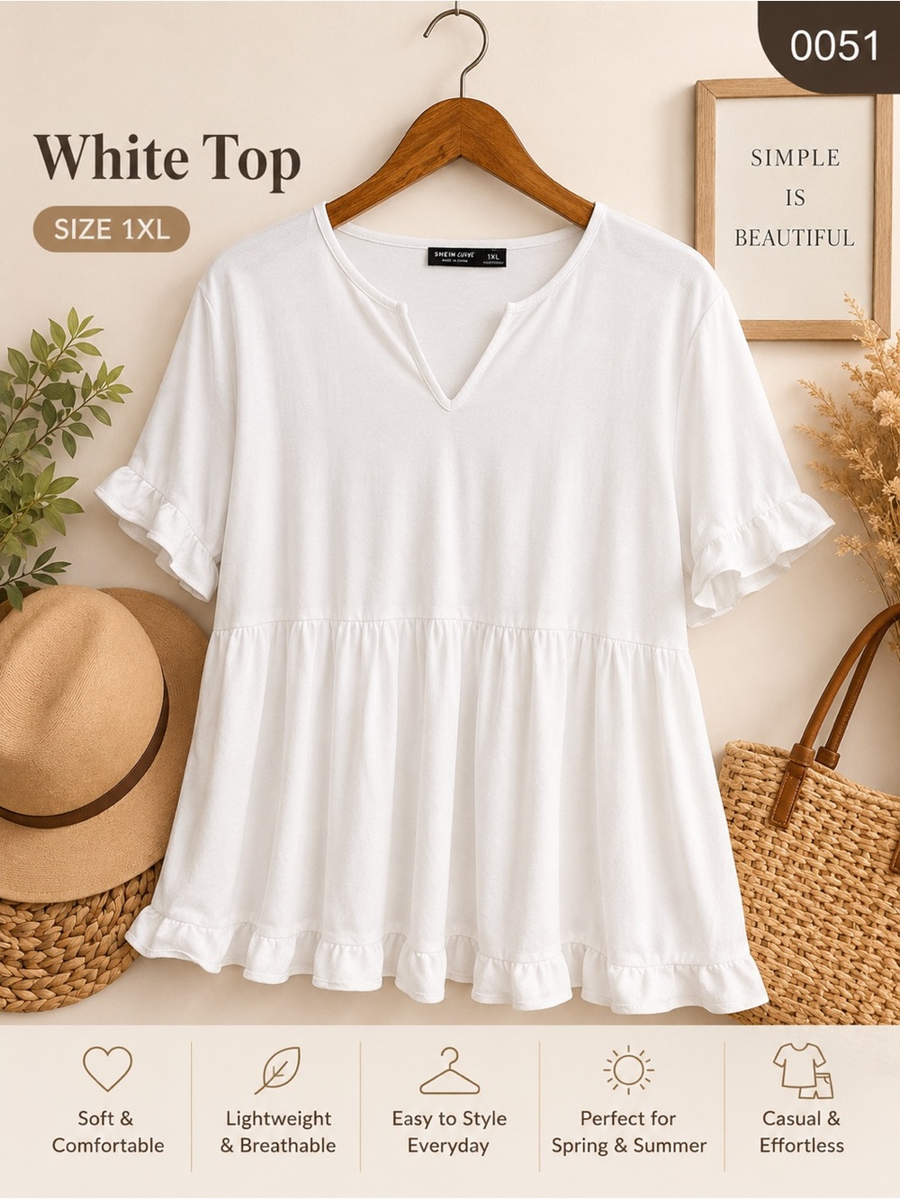 SHEIN White Ruffle Sleeve Peplum Top